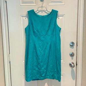 Norton McNaughton Petites Pastel Turquoise Sleeveless Dress Size 16P Embroidery